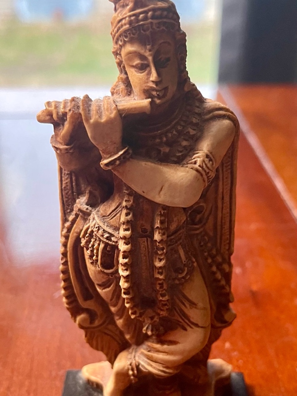 Vtg Handcrafted Wood Hindu Diety Lord Krishna Playing Flute Tribhanga Pose